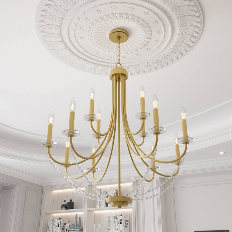Acroma 12-Light Modern Gold Chandelier with Crystal Beads