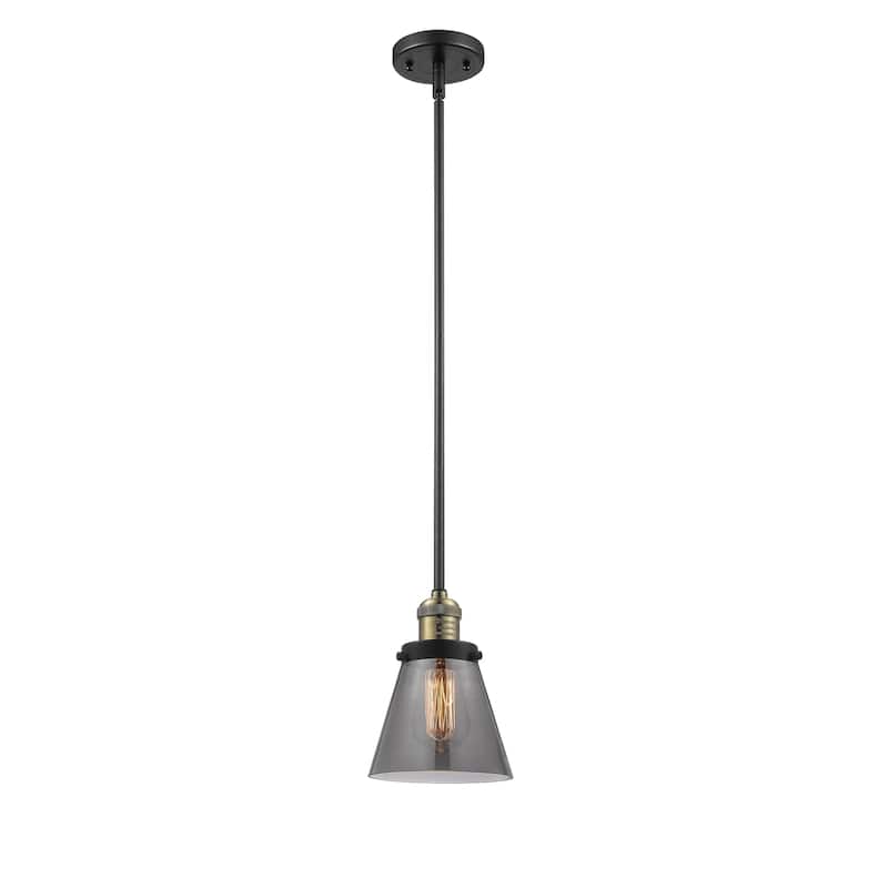 Innovations Lighting Franklin Restoration Cone - 1 Light 6" Stem Hung Mini Pendant - Black Antique Brass/Light Smoke