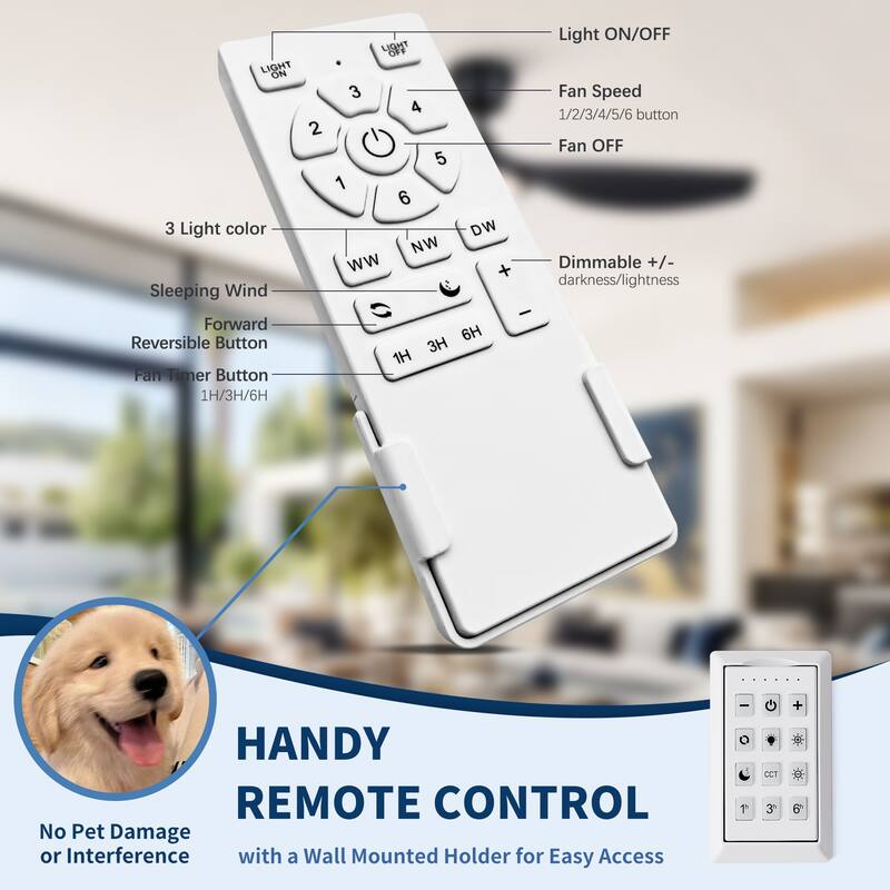 52 inch Modern Outdoor Waterproof Black Ceiling Fan with Light and Quiet DC Motor