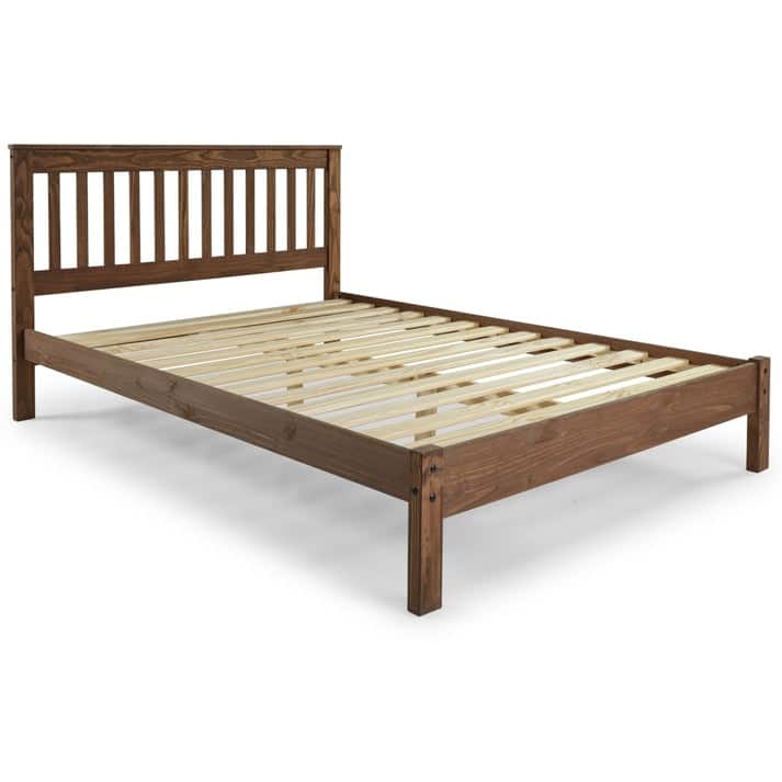 Wood Slatted Full Double Size Bed Corona Collection | Furniture Dash - Mahogany