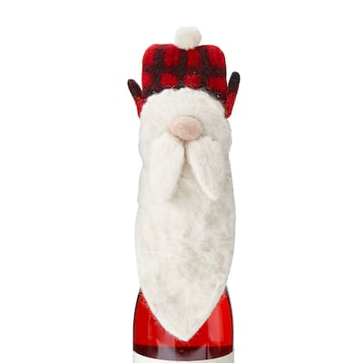 Lars Gnomie Bottle Topper Black Multi Wool Christmas Bar Accessory 39 in H Wipe Clean Bottle Stoppers