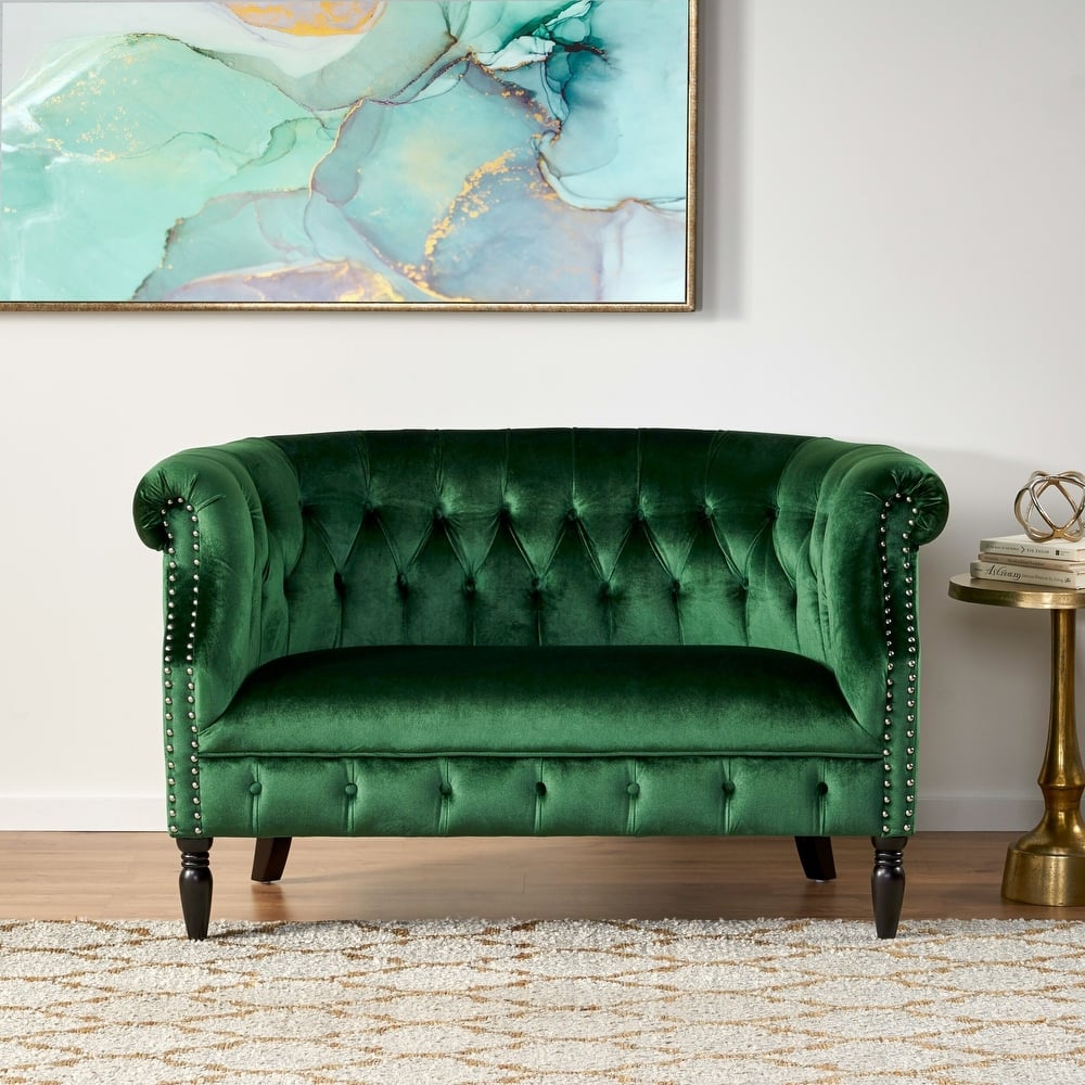 Milani Velvet Tufted Scroll Arm Loveseat by Christopher Knight Home