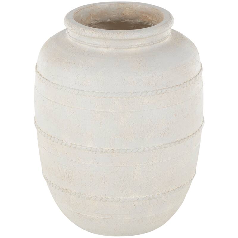 Cream or brown Magnesium Oxide Distressed Vase with Raised Braided Accents