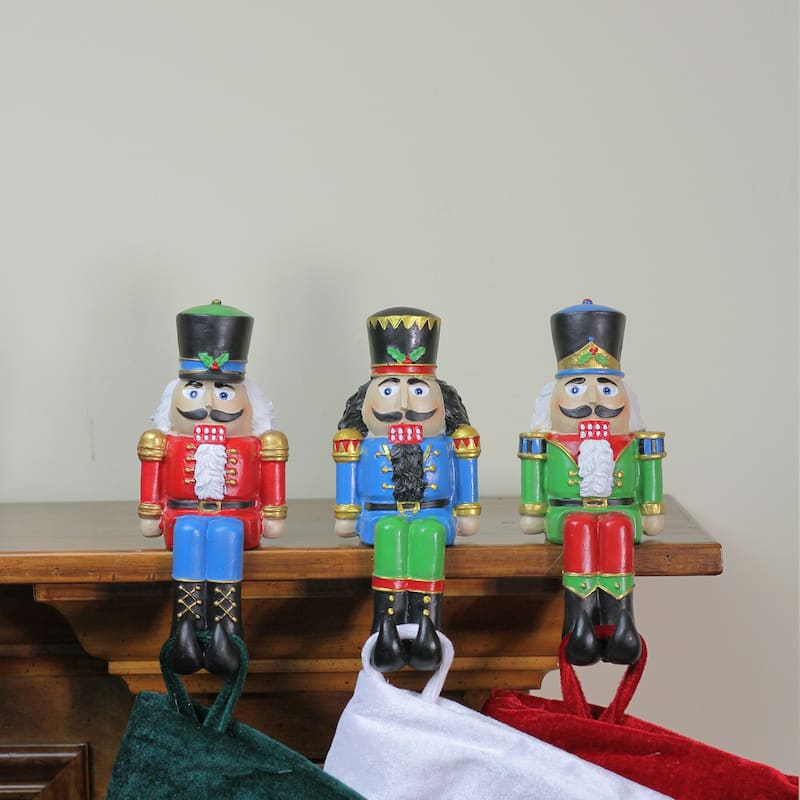 Set of 3 Red, BlueGreen Nutcracker Christmas Stocking Holders 7.5"