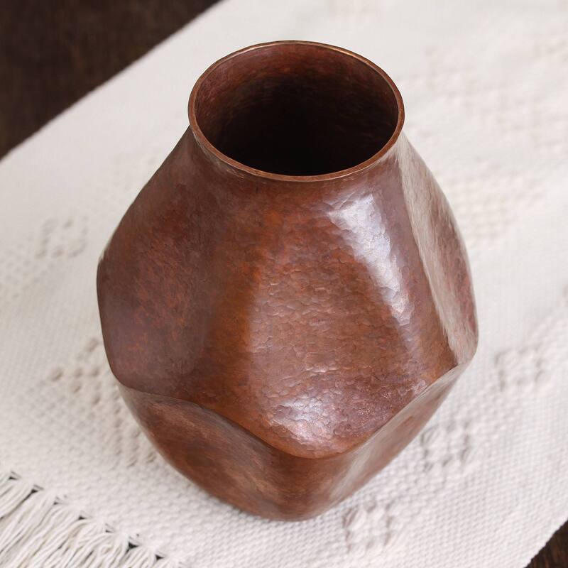 Handmade Abstract Pentagon Copper vase (Mexico)