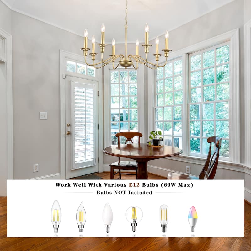 8-Light American Country Design Chandelier, Candle Style Chandelier for Dining Room Living Room Bedroom Kitchen - N/A