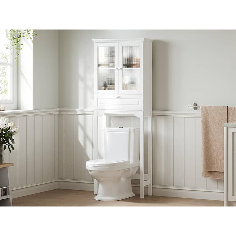 COSTARS Over-the-Toilet Storage Cabinet with Muro Glass Doors & Tilt-Out Cube, White