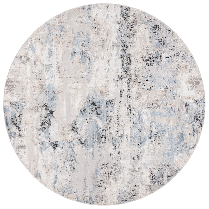 SAFAVIEH Quincy Raziye Modern Contemporary Abstract Rug - 6'7" Round - 6'7" Round - Ivory/Blue