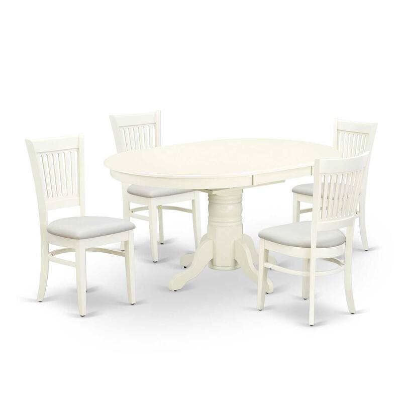 Mid Century Dining Set 5Pc - Dining Room Table & 4 Chairs - Linen Fabric Seat - Old World Charm