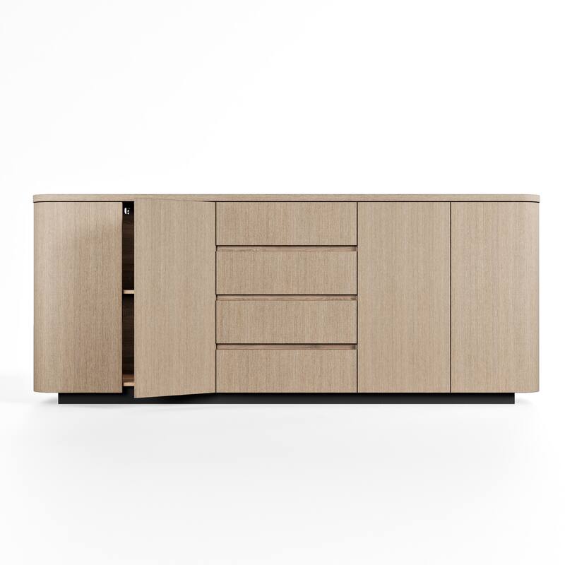 Light Oak Sideboard Buffet Cabinet with 4 Drawers & 2 Doors, Push-to-Open System, Waterproof Surface & Anti-Tip Kit Dresser