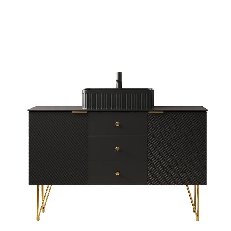 GDFStudio - Gema 48" Freestanding Bathroom Vanity with Black Sintered Stone Top, Gold Legs & Ceramic Basin