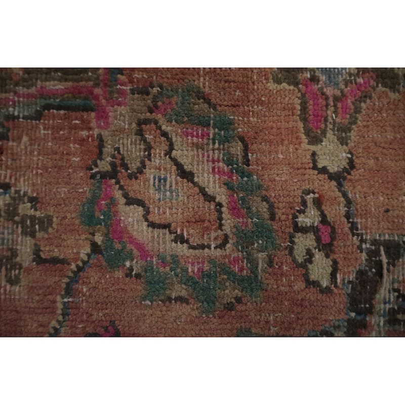 Hand Knotted Oriental 100% Wool Carpet Traditional Floral Coral Mashad Area Rug - 11' 4'' X 8' 1''