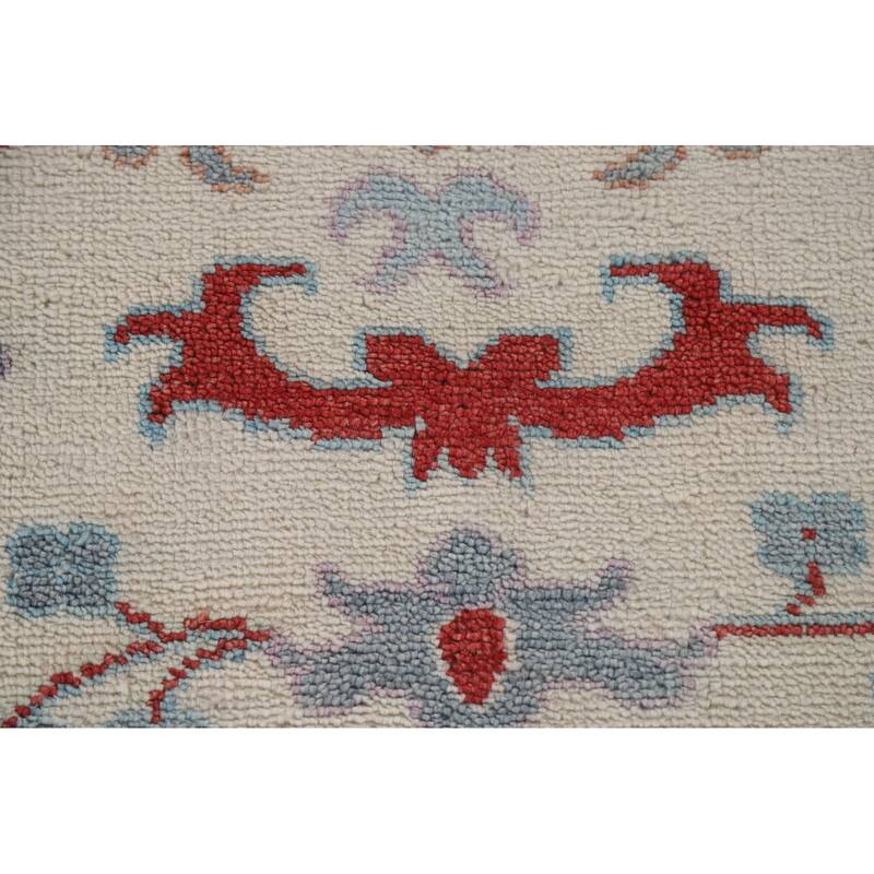 Floral Ivory Oushak Oriental Area Rug Hand-Knotted Wool Carpet - 9'1"x 12'0"