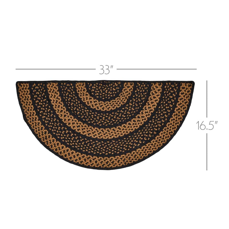 Black & Tan Jute Rug Half Circle w/ Pad 16.5x33 - 2' x 3' Oval