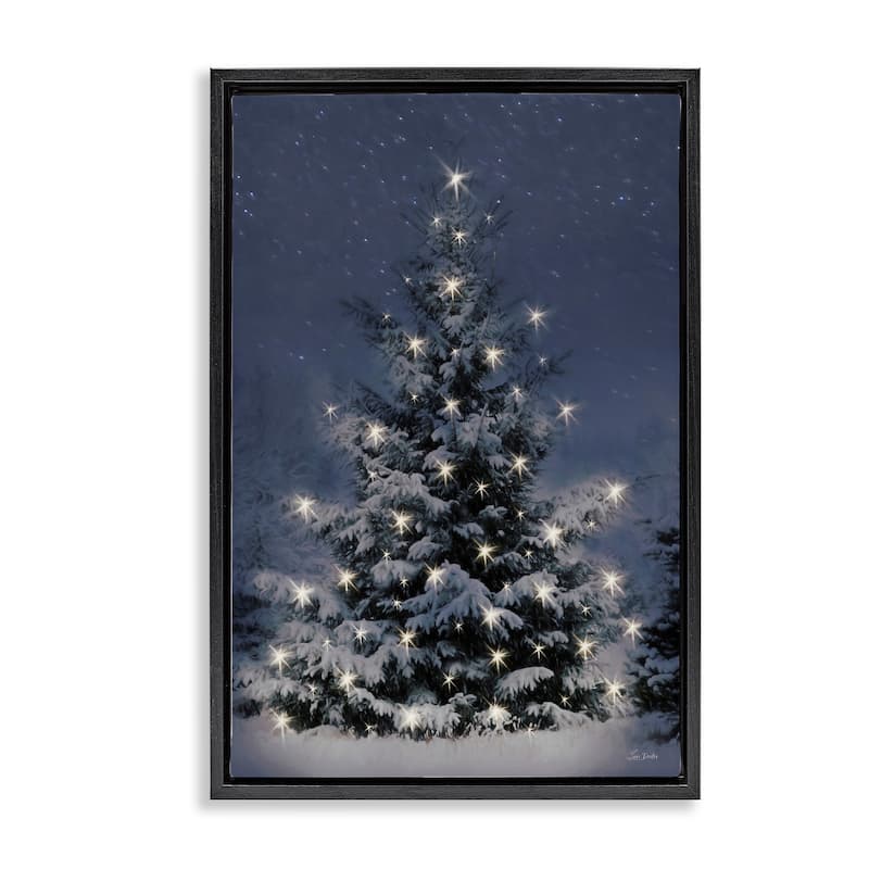 Stupell Snowy Nighttime Christmas Tree Framed Floater Canvas Wall Art Design By Lori Deiter - 21 x 31 - Black