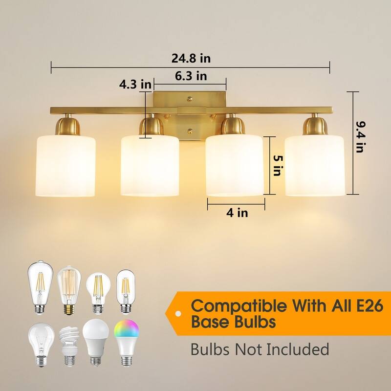Modern Bathroom Vanity Light With Frosted Milk Glass Shades