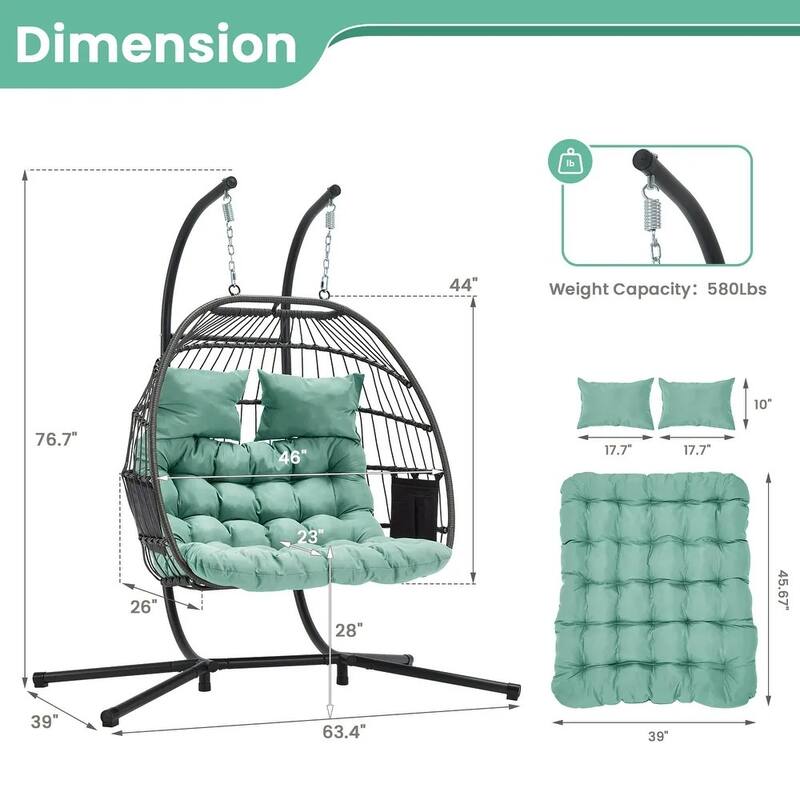 EROMMY Hanging Egg Chair with Stand, Portable Indoor/Outdoor Swinging Chair Featuring Cushion and Pillow, Wicker Swing,Blue