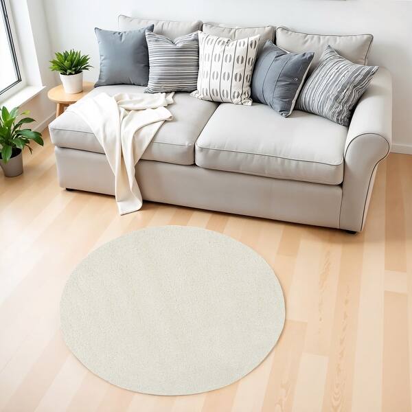 HomeRoots 4' Ivory Shag Round Rug - 48' X '48' X '1.54 - Bed Bath ...