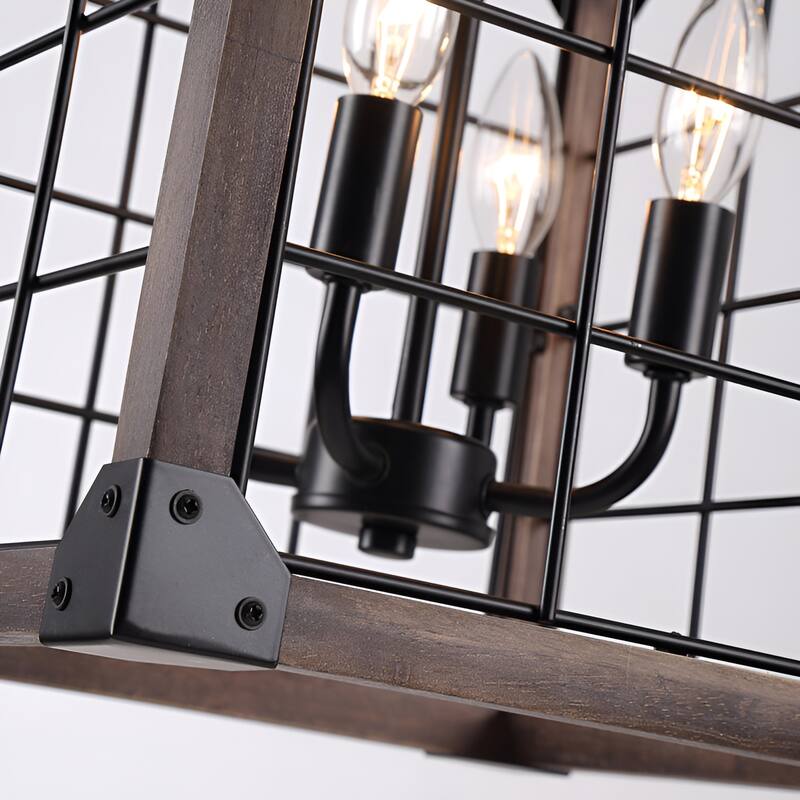 4 - Light Square/Rectangle Chandelier with Wood and Accents