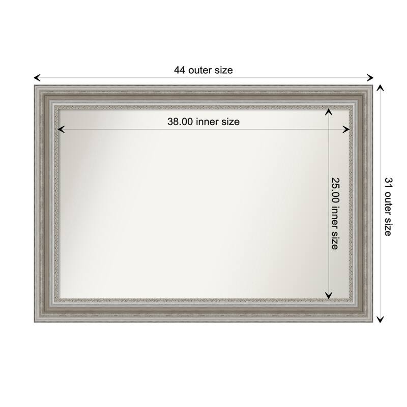 Parlor Silver Framed Non-Beveled Custom Wall Mirror, Bathroom Vanity Mirror - Outer Size: 43.5 x 30.5