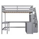 preview thumbnail 14 of 32, Full Size Loft Bed with Built-in L Shaped Desk & 3 Storage Shelves, Wooden Bedframe w/Storage Stairs & Full-Length Guardrail