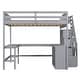 preview thumbnail 14 of 16, Gray Full Size Pine Wood Loft Bed with Built-in L-Shaped Desk and Three-Tier Storage Shelves, and Attached Storage Staircase