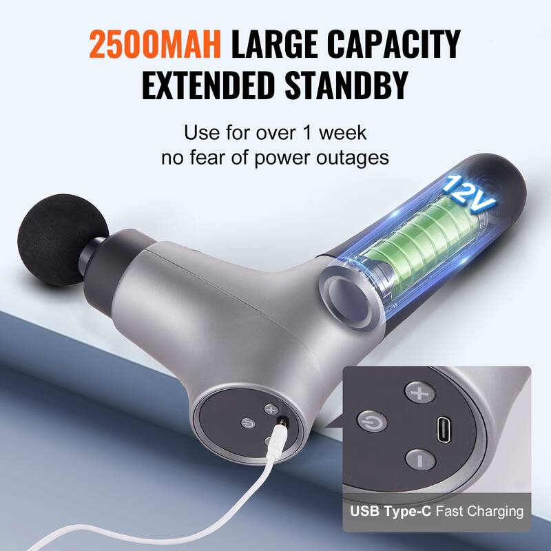 Massage Gun Deep Tissue for Pain Relief, Muscle Relaxation - with 8 Speed Levels & 6 Massage Heads