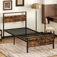 preview thumbnail 1 of 6, Sturdy Twin Metal Platform Bed Frame with Wooden Headboard Rustic-Brown