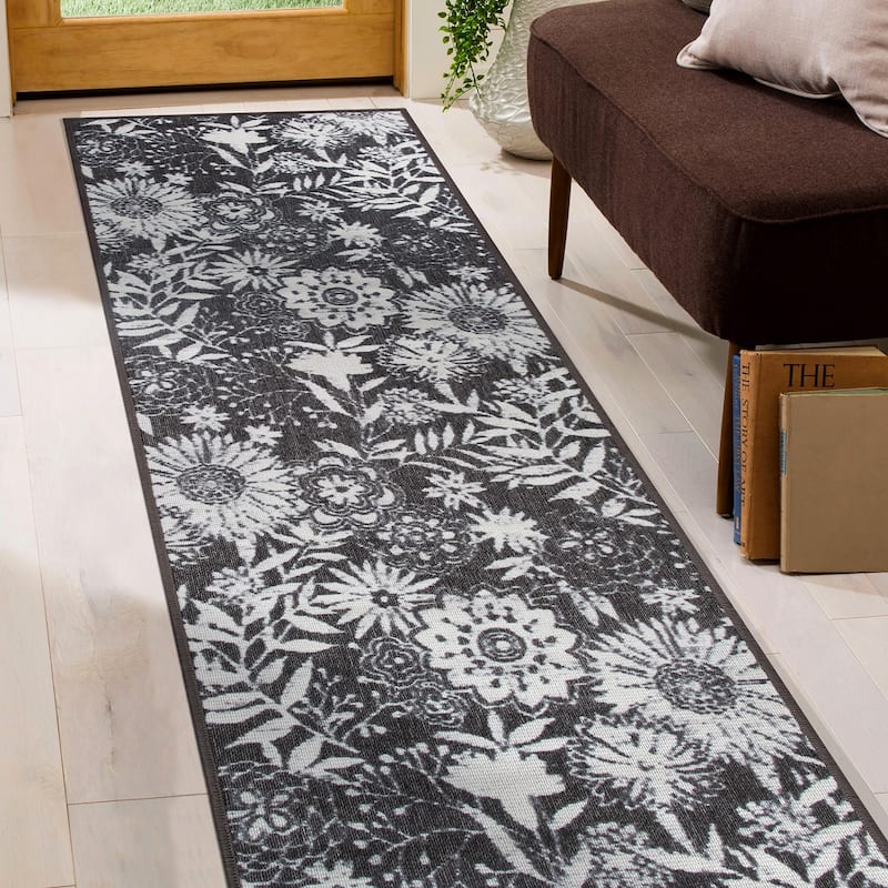 Modern Floral Flowers Indoor/Outdoor Area Rug