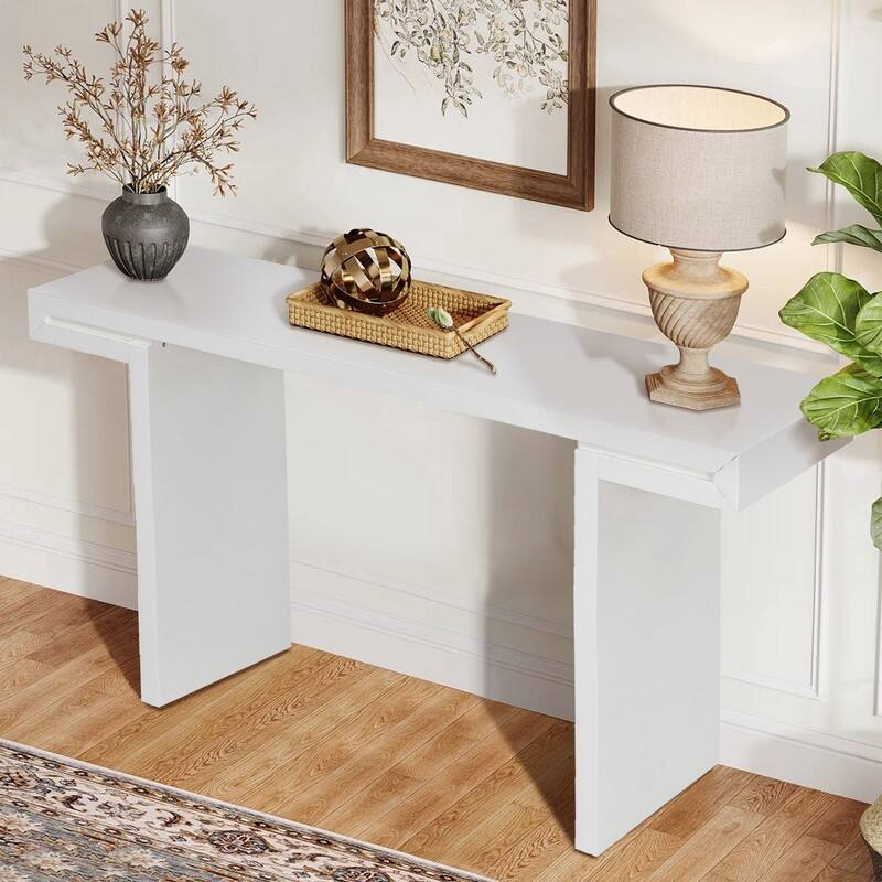 U-Style Large Console Table, Stylish Entryway Table with Geometric Design and Adjustable Feet