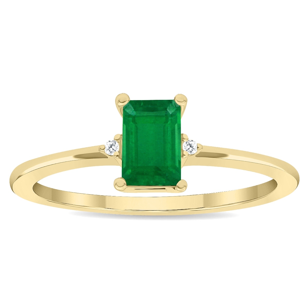 Marquee Women's Emerald Cut Emerald and Diamond Classic Band in 10K Yellow Gold