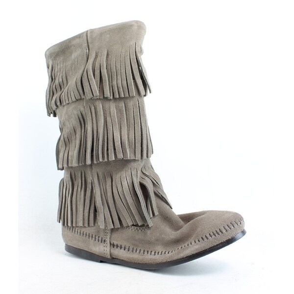 grey minnetonka fringe boots