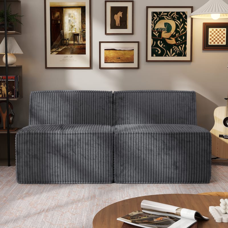 Furniture of America Navir Modern 2-Piece Chenille Foam Modular Loveseat