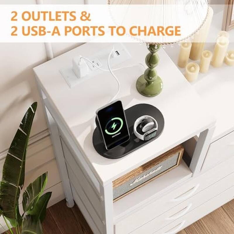 Bedroom Dresser with 9 Drawers Tv Stand with Charging Stand Modern Fabric Chest of Drawers