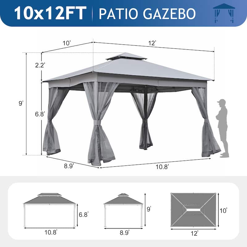 Patio Gazebo Tent with Double Roofs and Mosquito Netting for Backyard