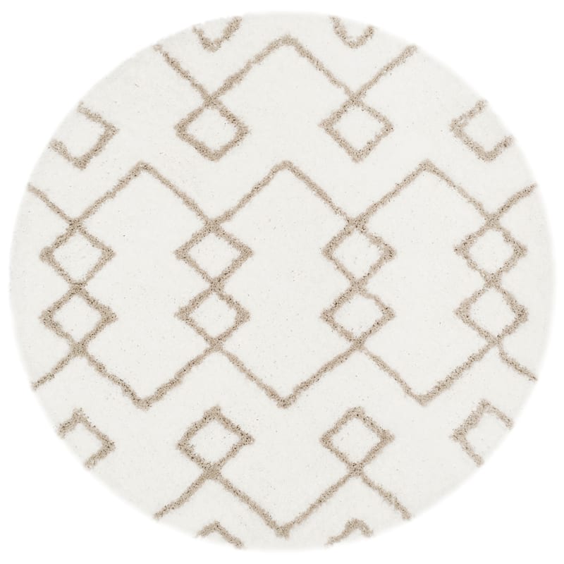 SAFAVIEH Handmade Toronto Shag Shaniqua Polyester Rug - 5' Round - Ivory/Silver