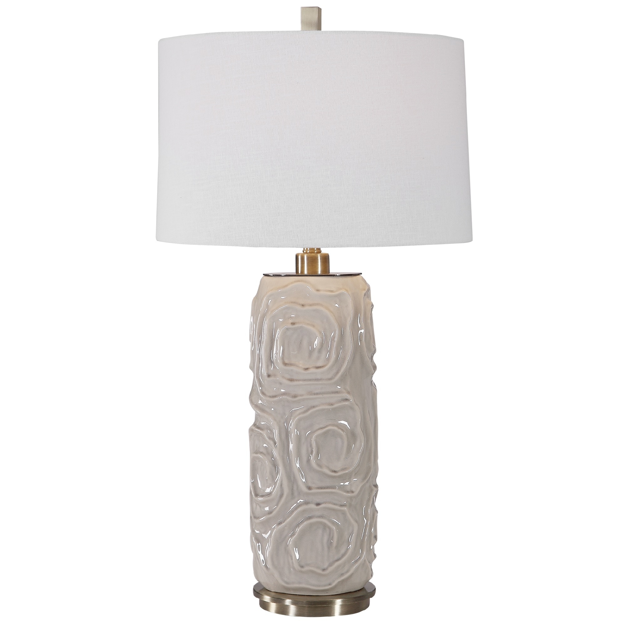 Geometric Crackled Glaze Table Lamp with Tapered Drum Shade - 34