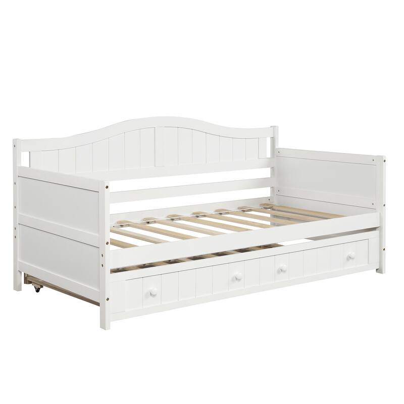 Twin Size Daybed with Trundle and Pine Wood Frame, Space-Saving Design