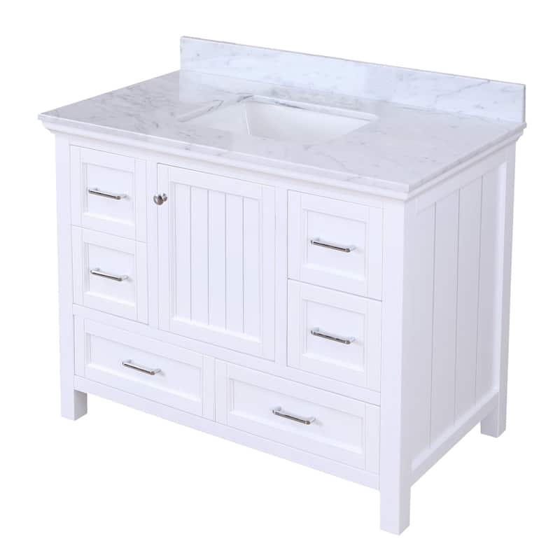 KitchenBathCollection Paige 42" Bathroom Vanity with Carrara Marble Top