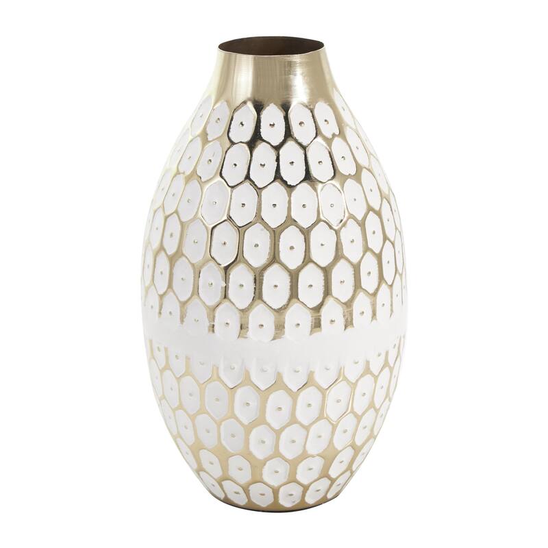 Metal Geometric Geometric Dot Decorative Vase with White Accents - Gold - Roche River Decor