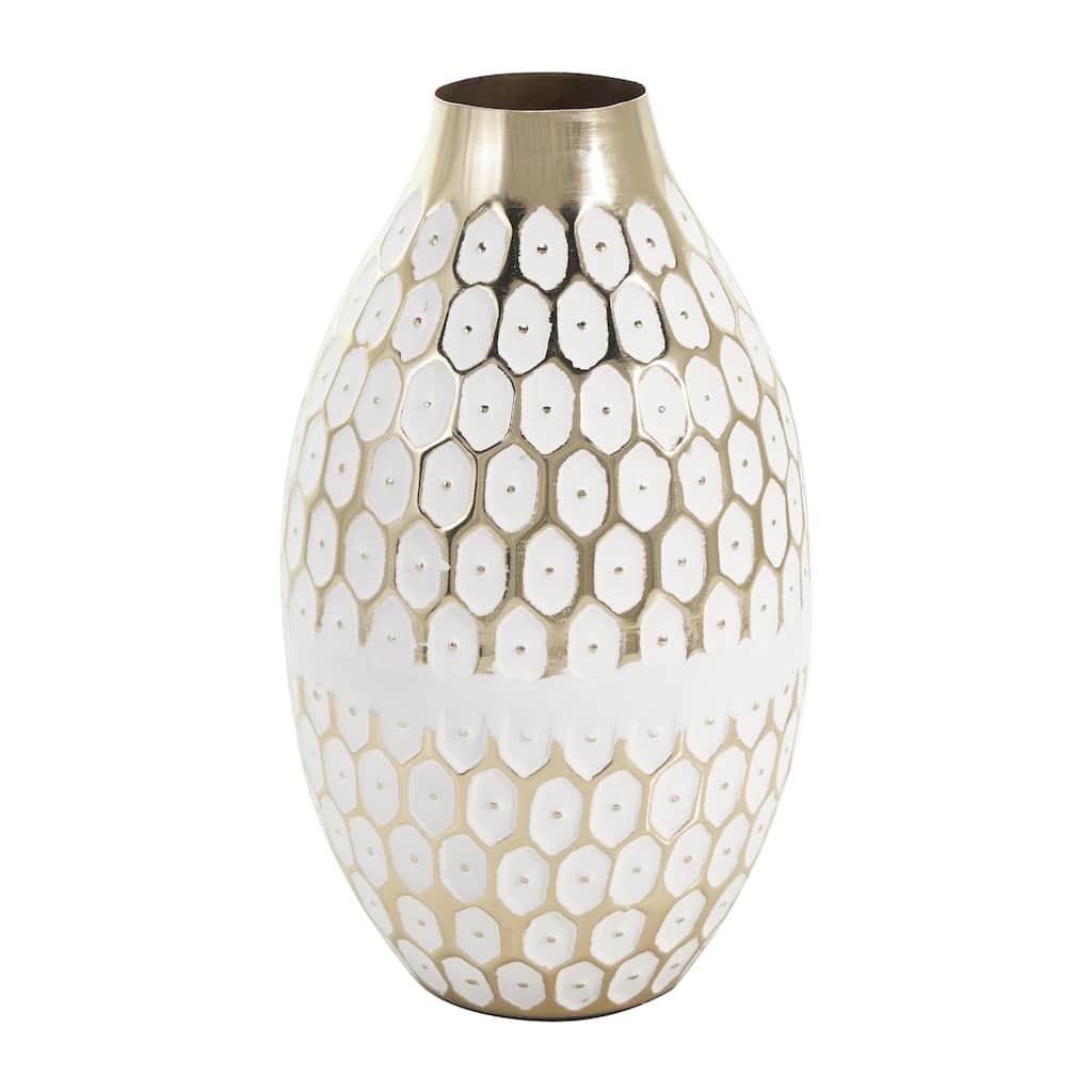 Metal Geometric Geometric Dot Decorative Vase with White Accents - Gold - Roche River Decor