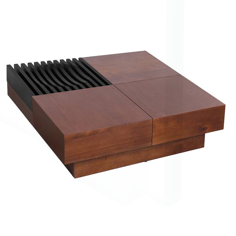 Charming Italian Retro-Inspired Acacia Wood Coffee Table with Storage