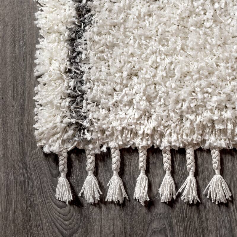 JONATHAN Y Modern Shag Plush Tassel Moroccan Geometric Trellis Area Rug