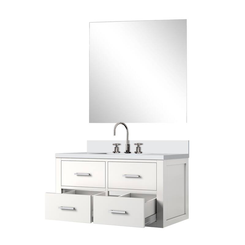 Castor Bath Vanity with Cultured Marble Top, Sink, Mirror and Faucet