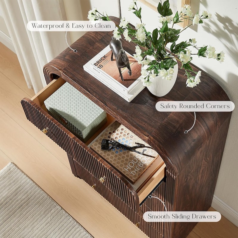 Modern Fluted 5 Drawers Dresser, Wood Chest of Drawers for Bedroom