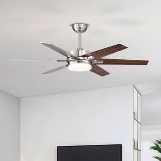 Brushed Nickel 52 in. 6-Speed Integrated LED Indoor 6-Blade Ceiling Fan with Light Kit and Remote Control