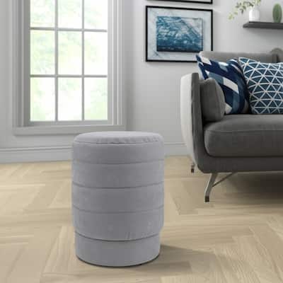 Suede Ottoman Round Compact Pouf Footstool Luxury Accent - 19" Grey