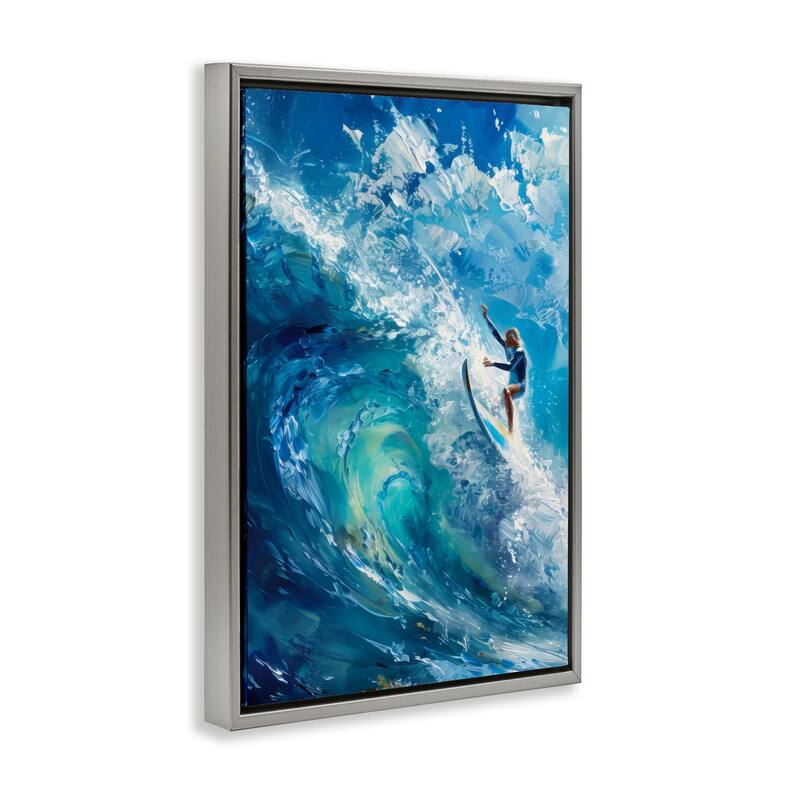 Stupell Soul Surfer on Tidal Wave Framed Floater Canvas Wall Art Design By LSR Design Studio
