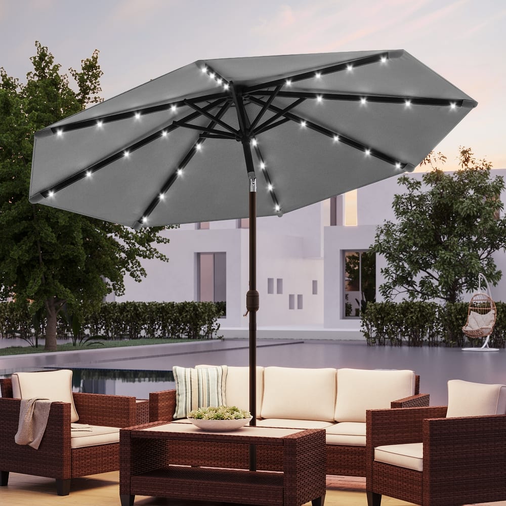 BONOSUKI Patio 10Ft LED Market Umbrellas With Solar Lights, Table Umbrella for Patio and Outdoor With Tilt Button