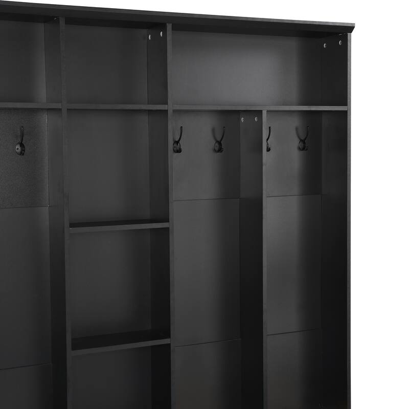 Large Hall Tree Coat Rack with Storage Bench, Modern Shoe Cabinet with Cube Storage & Shelves for Entryways, Mudroom
